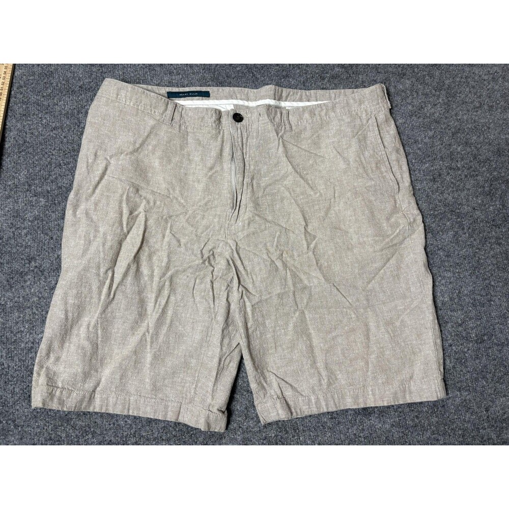 Perry Ellis Chino Shorts Mens 38 Beige Linen Regular Fit 9" Inseam Casual Summer